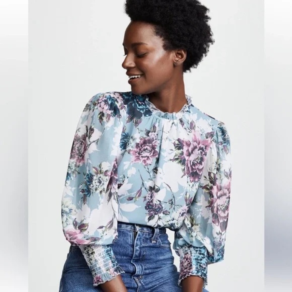 Amanda Uprichard Floral Blouse - Blue and Purple Medium